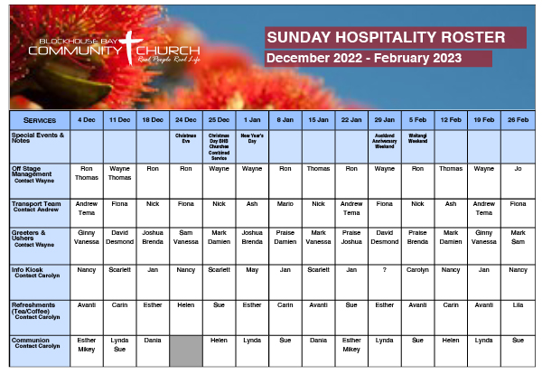 Hospitality Roster Dec-Feb 2023