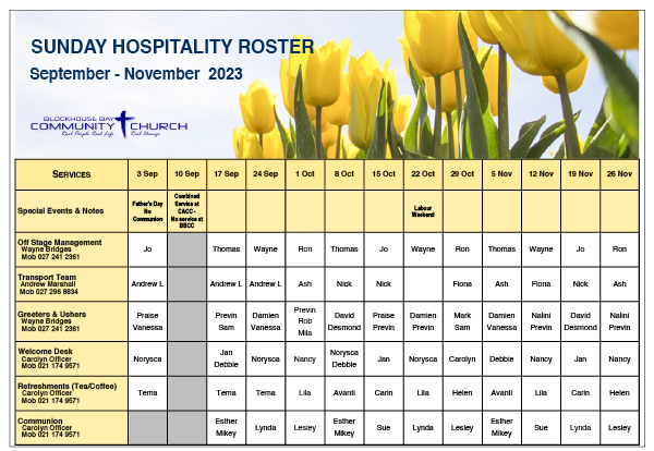 Hospitality Roster Sep-Nov 2023