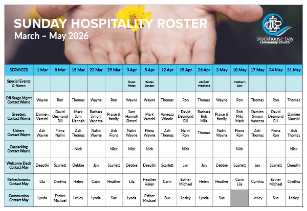 Hospitality Roster Mar-May 2026