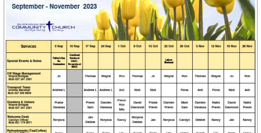 Hospitality Roster Sep-Nov 2023