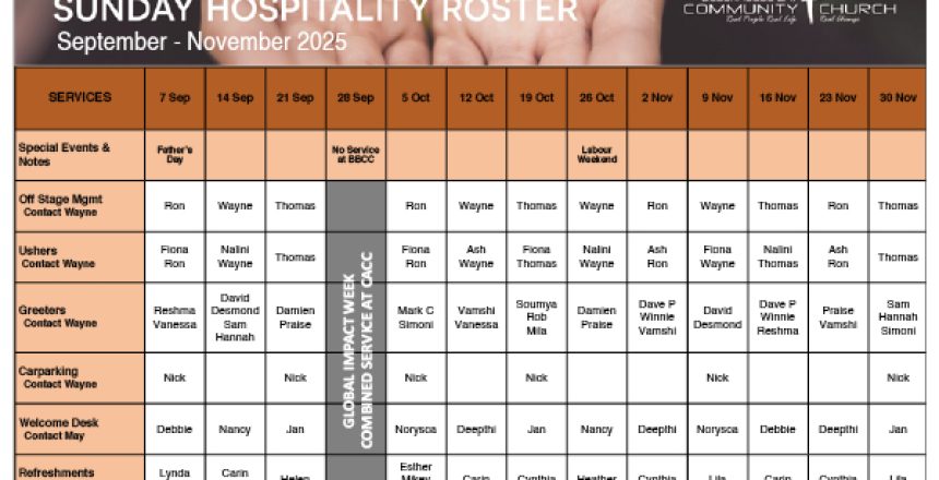 Hospitality Roster Sep-Nov 2025