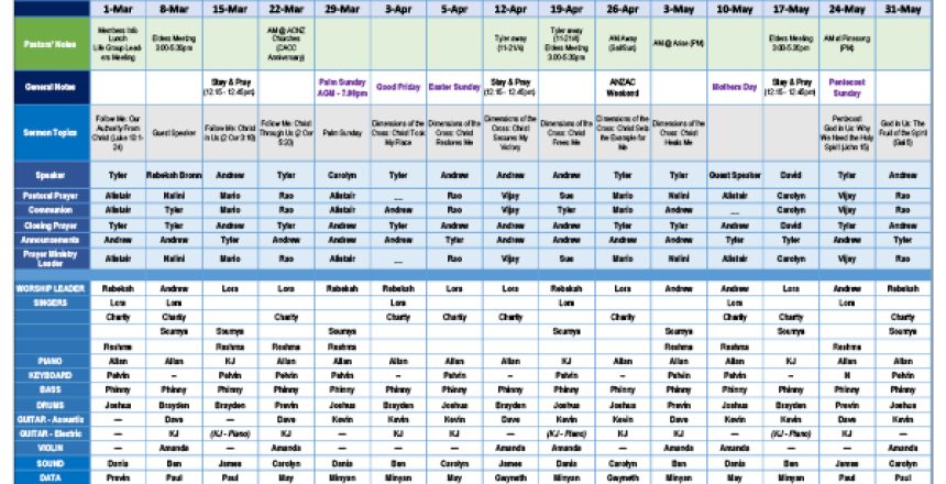 Sunday Service Roster Mar-May 2026